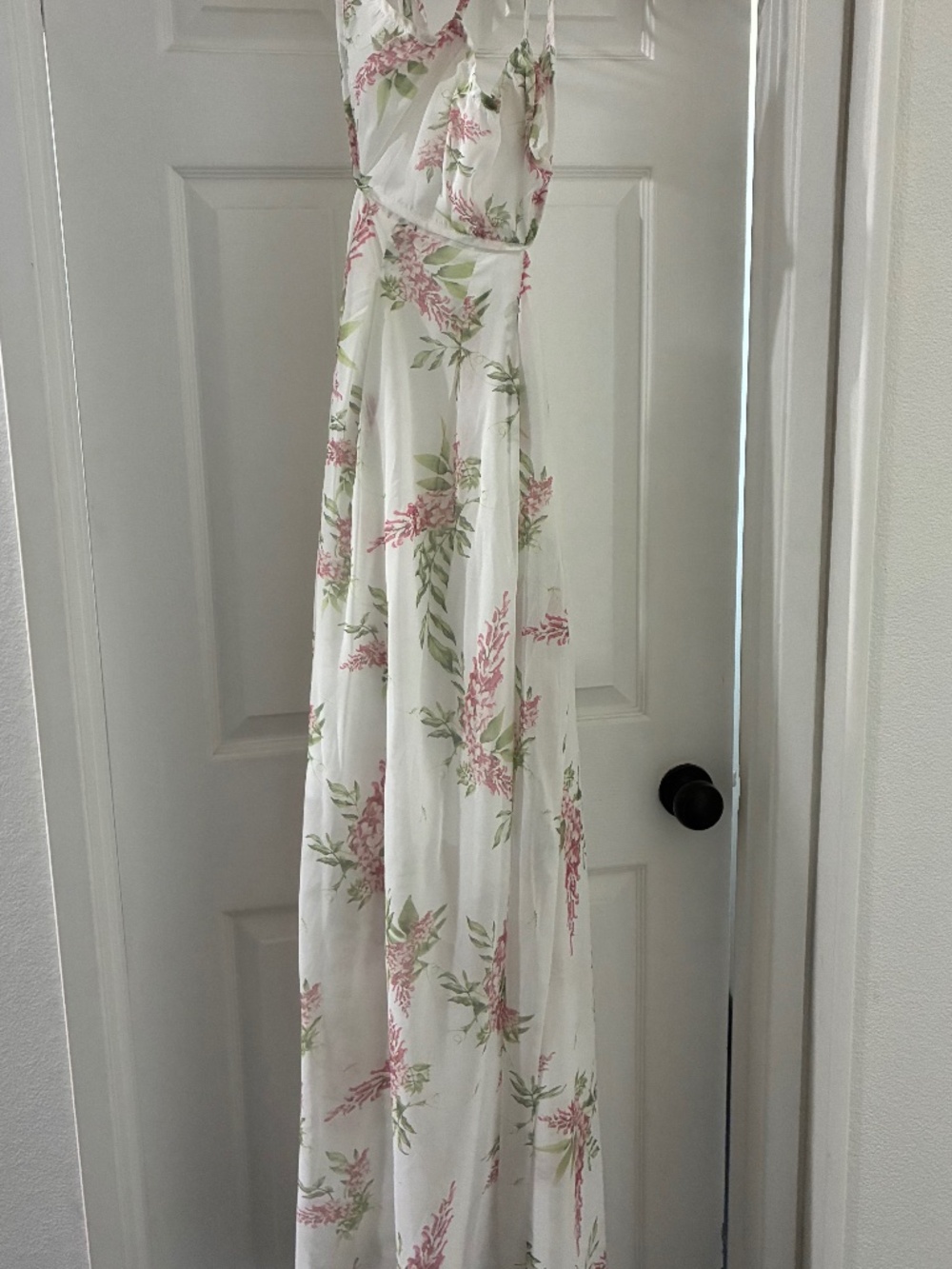 Floral White Maxi Dress with Pink & Green Print